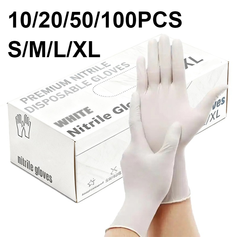 Medical Gloves - Luvas de nitrilo brancas descartáveis, 10/20/50/100